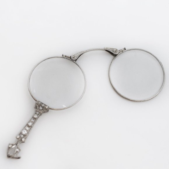 Art Deco Accessories - ART DECO Platinum Diamond Lorgnette Opera Glasses